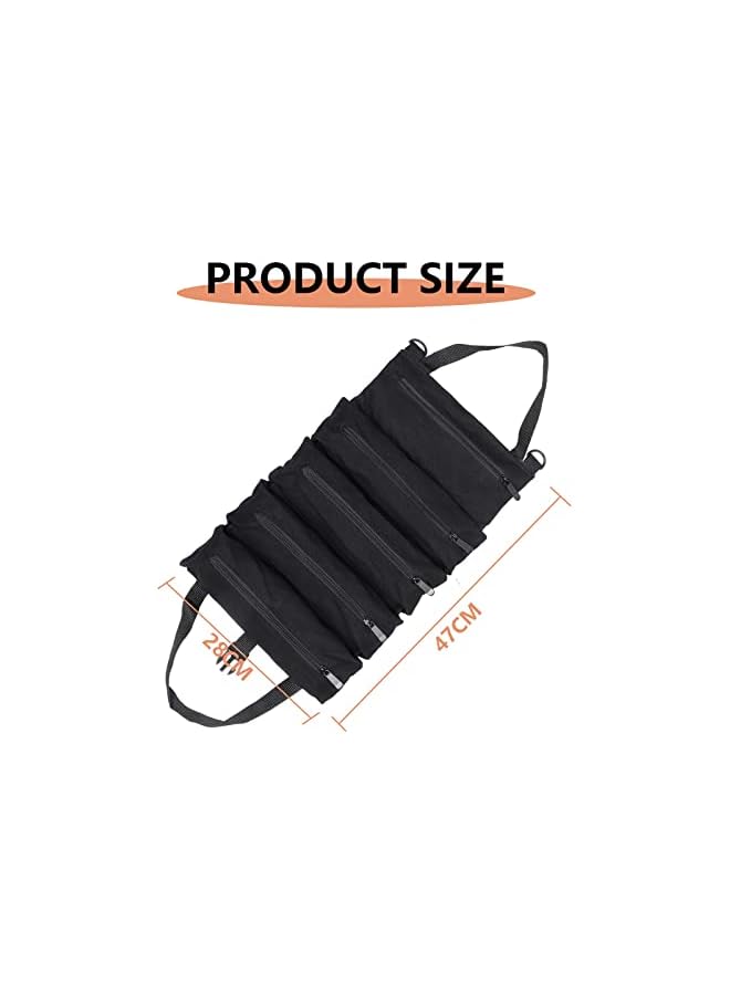 PROMASS Super Roll Tool Roll,Multi-Purpose Roll Up Tool Bag, Wrench Roll,Canvas Tool Organizer Bucket,Car First Aid Kit Wrap Roll Storage Case,Hanging Tool Zipper Carrier Tote,Car Camping Gear,Black  - Image 4