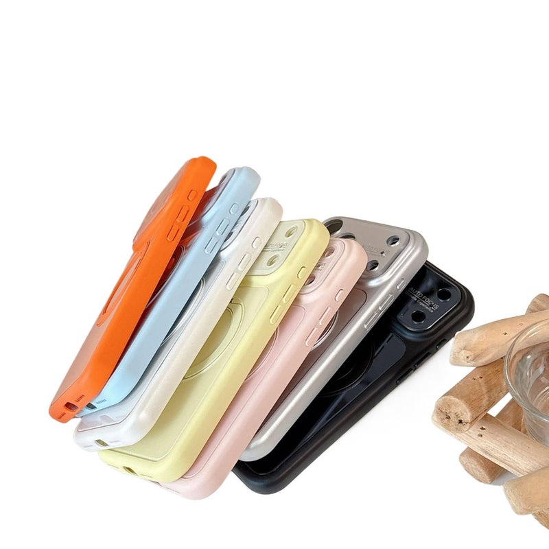 غطاء MagSafe بTPU + Acrylic لـ iPhone 16 / 16 Plus / 16 Pro / 16 Pro Max مع لون الماكرون وحماية الضوء الأزرق مع مغناطيس قوي مع حامل قائم باللون برتقالي مغناطيسي بوظيفة حامل من مادة. - Image 5