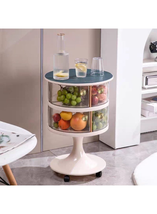 BAIG Modern Rotating Snack Storage Side Table – Multi-Layer Organizer with Hidden Drawer, Rolling Wheels, and Smooth Surface Top - Image 3
