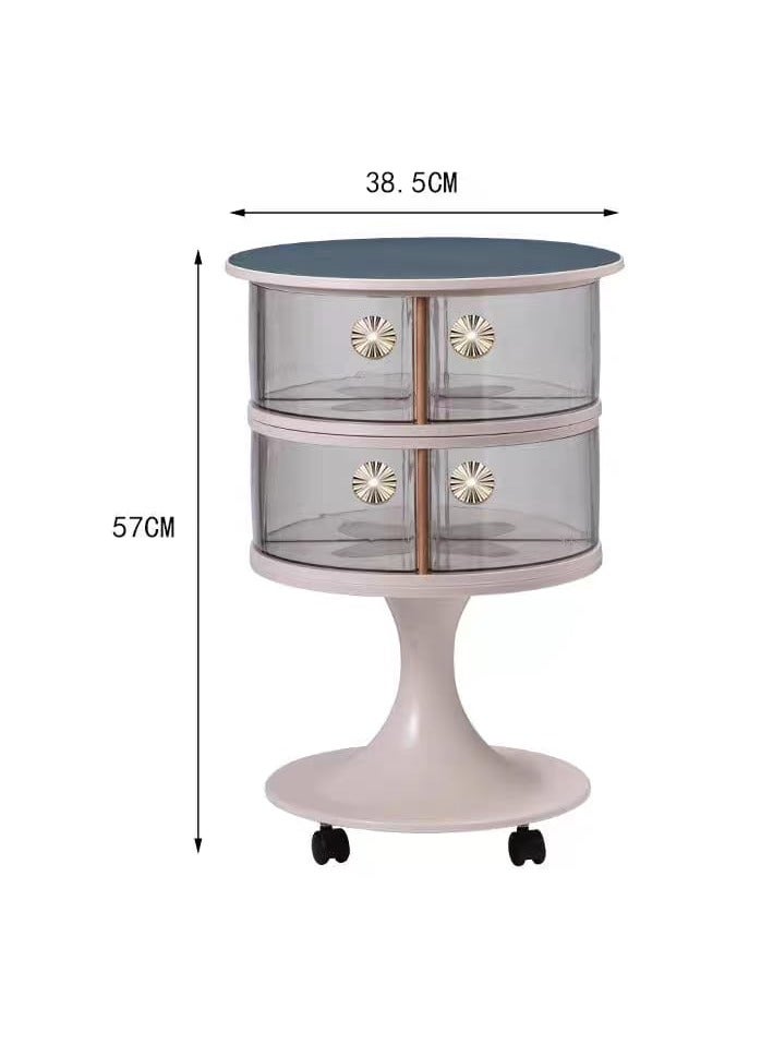 BAIG Modern Rotating Snack Storage Side Table – Multi-Layer Organizer with Hidden Drawer, Rolling Wheels, and Smooth Surface Top - Image 2