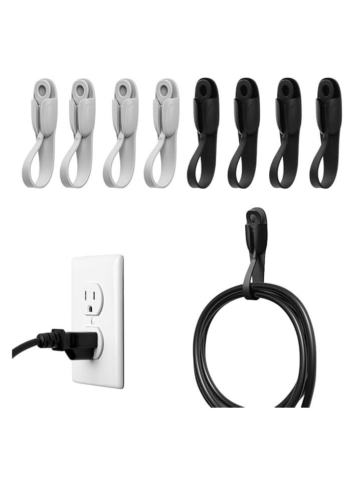 erorex Self-Adhesive Cable Retainer, Silicone Extension Cord Holders, Wire Organizer, for Organizing Home Office Desk appliances, TV, Car Wire, Cord Wrap Keeper, 8 Pcs, Grey and Black. - Image 1