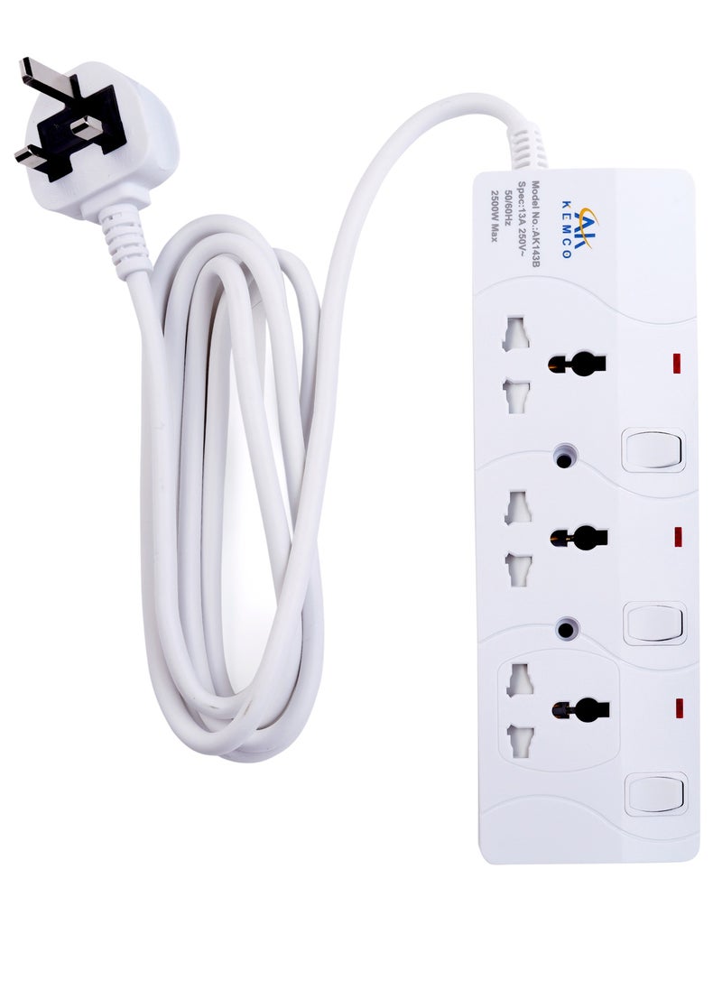 AK KEMCO - 3 Way 4 Meter Extension Cord Power Cord Power Strip with Switch AK143 and 4 Meter Cord - Image 1