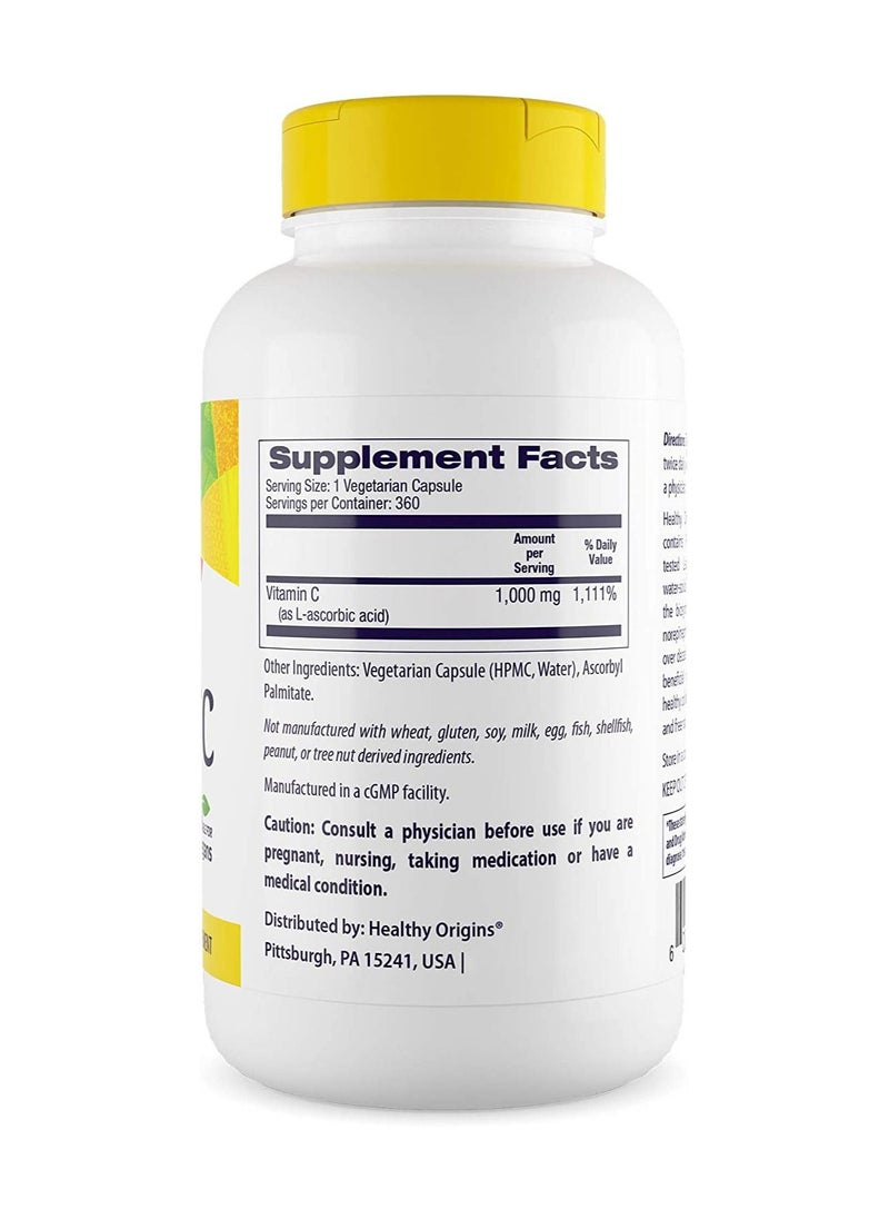 Healthy Origins Vitamin C High Potency Supports a Healthy Immune System 1000mg Dietary Supplement - 360 Veggie Caps  - Image 2