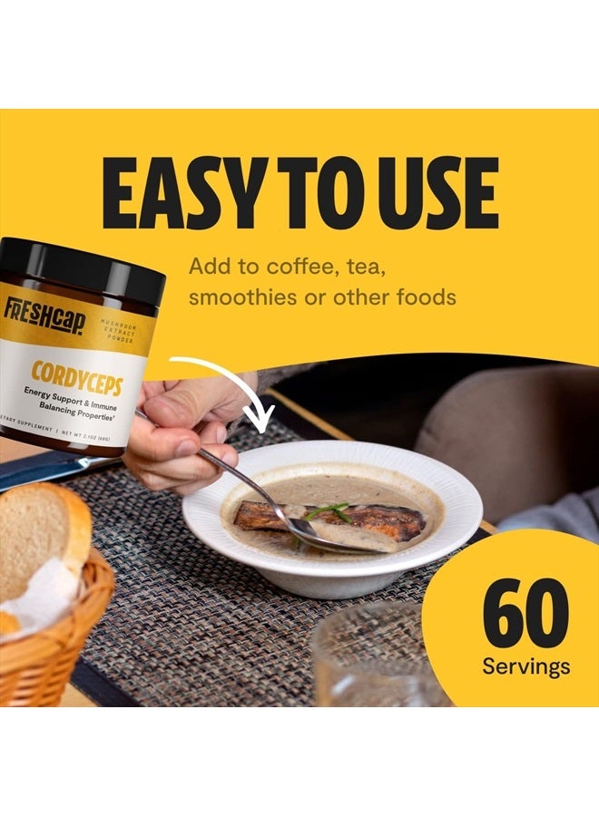 FreshCap Mushrooms FreshCap Organic Cordyceps Mushroom Extract Powder Supplement - for Energy, Exercise Performance & Endurance - Vegan, Pure Fruiting Body Extract - Add to Coffee/Tea/Smoothies - 2.1 Ounce (60g) - Image 5