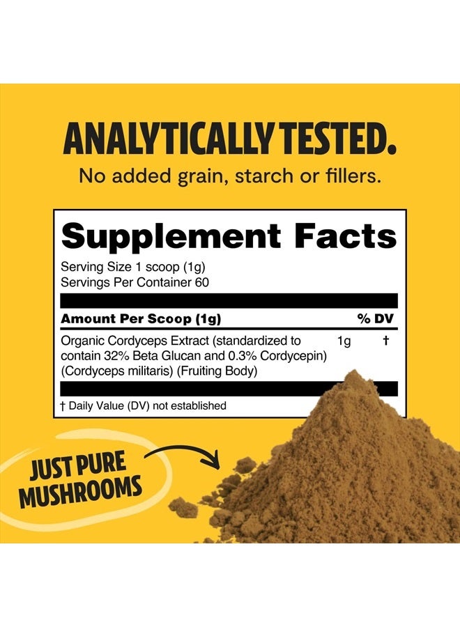 FreshCap Mushrooms FreshCap Organic Cordyceps Mushroom Extract Powder Supplement - for Energy, Exercise Performance & Endurance - Vegan, Pure Fruiting Body Extract - Add to Coffee/Tea/Smoothies - 2.1 Ounce (60g) - Image 4