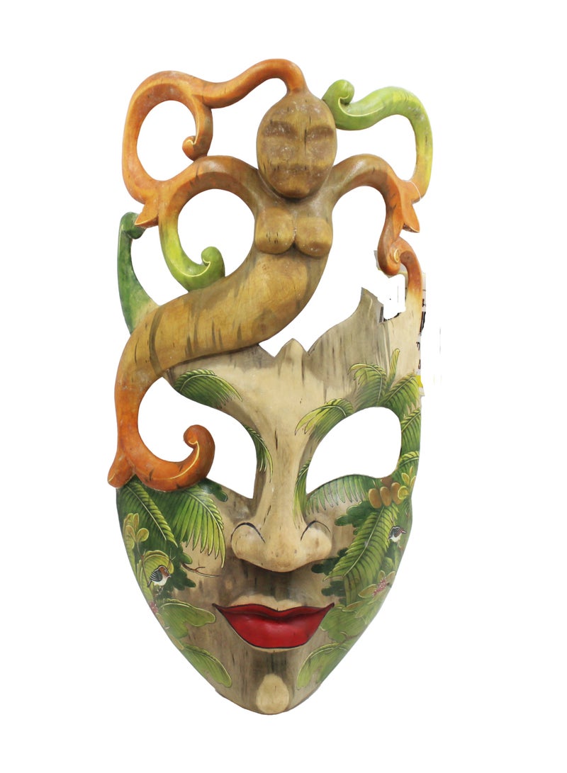 Antique Museum HANDMADE PAINTED WOODEN MASK CARVING WORK 50 CM 