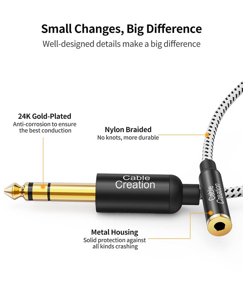 CableCreation 3.5 mm Jack to 6.35 mm Jack Cable 1FT, TRS 6.35 mm 1/4 Male to 3.5 mm 1/8 Female Stereo Jack Audio Adapter for Amplifier, Guitar, Piano, Laptop, Home Theater, Phone - Image 2
