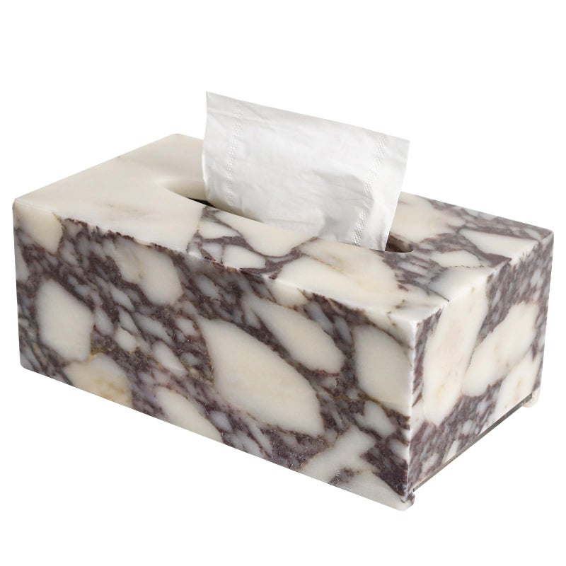DUANYAN Noble and Light Luxury Natural Travertine Marble Household Tissue Box for Bathroom | Office | Desk | countertop | Vanity | Bedroom | Bedside Table |Calacatta Viola - Image 1
