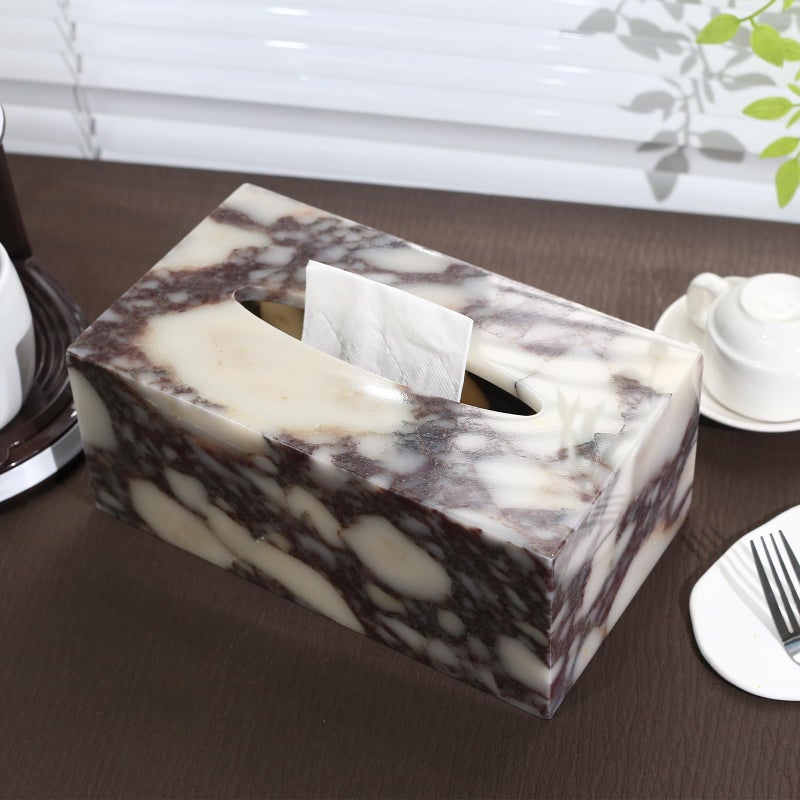 DUANYAN Noble and Light Luxury Natural Travertine Marble Household Tissue Box for Bathroom | Office | Desk | countertop | Vanity | Bedroom | Bedside Table |Calacatta Viola - Image 5