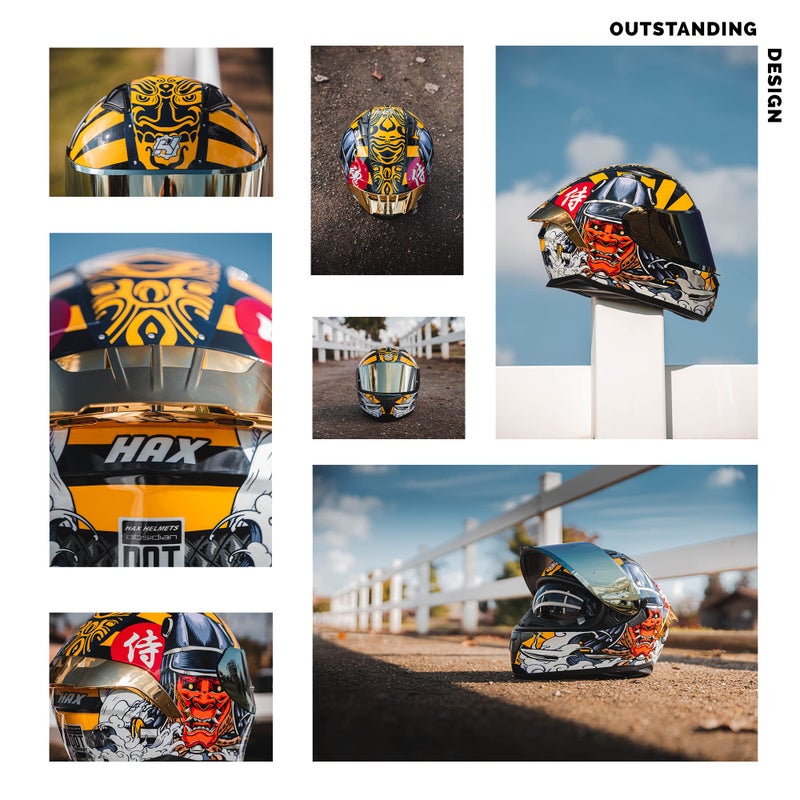 HAX Obsidian Full Face Dual Visor Adult Motorcycle Helmet for Motorbike Street Bike with Pinlock Ready DOT Approved Samurai Gold L - Image 5