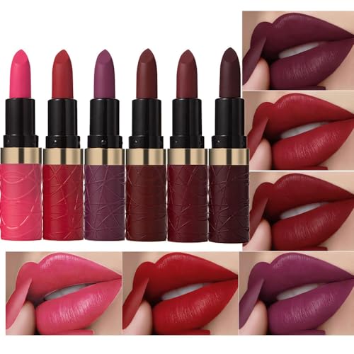 ORANOT 6 Pcs Nude Pink Dark Red Purple Wine Red Plum Matte Lipstick Set for Women Long Lasting Waterproof Moisturizing Lipsticks for Older Women 24 Hours Lip Stick Lip Stain Makeup Gift Kit,Lip Makeup Vegan - Image 1