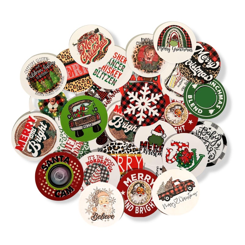 Christmas Freshie Round CardStock 25 inches 32 pk Mixed Holiday Card stock cut out circles Supplies for Scented Aroma Beads Circle Molds Car Candle Random