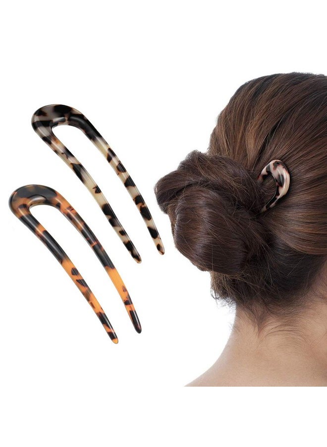 Benefree - Enefree French Style Cellulose Acetate Tortoise Shell U Shaped Hair Pins Fork 2 Prong Updo Chignon Pin For Women Girls Hairstyle Accessories（Tortoiseshell And White Tortoiseshell) - Image 1