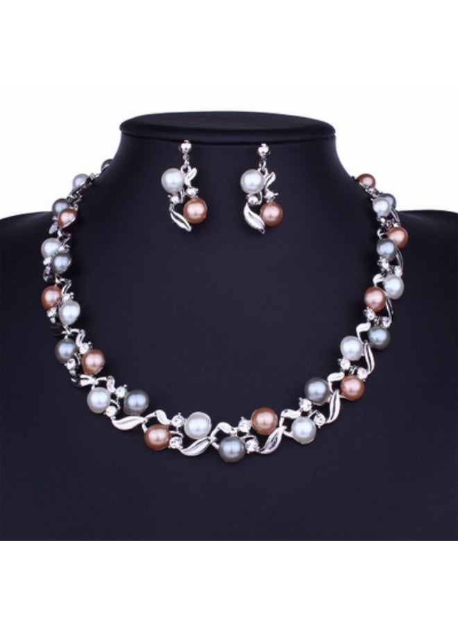 NIBEMINENT Pearl-Like Necklace and Earring Set