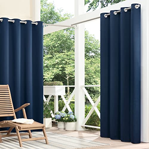 ECLIPSE Bradford Waterproof Blackout Thermal Insulated Grommet Outdoor Curtain for Patio or Porch 1 Panel 52 in x 63 in Navy