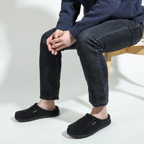 ULTRAIDEAS Men's House Slippers, Indoor Outdoor House Shoes with Non-slip Rubber Sole, Summer Breathable Cotton Blend & Winter Warm Fuzzy Moccasin Slippers, Machine Washable Memory Foam, Gift for Father(Black,7-8) - Image 2