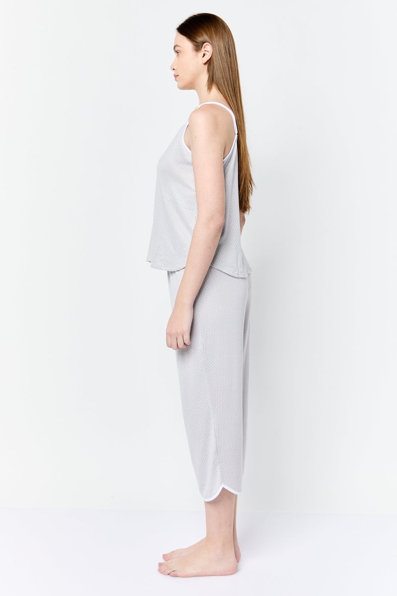 Jones New York Women Textured Sleeveless Top And Bottom Pyjama Set, Grey - Image 3