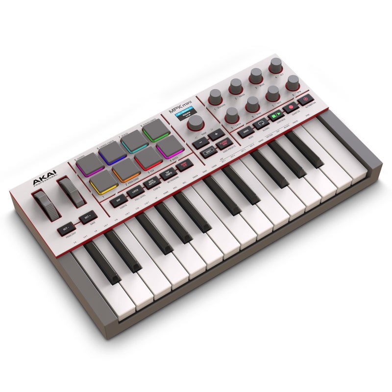 Akai Professional أكاي بروفيشينال MPK ميني IV وحدة تحكم لوحة مفاتيح MIDI USB-C للمبتدئين والمنتجين - وسادات درام MPC، مقبض 360 درجة، عجلات النغمة والتعديل، برنامج الإنتاج، حزمة صوت Native Instruments، رمادي - Image 1