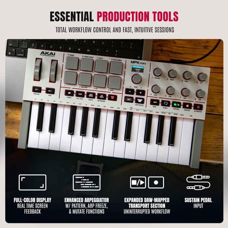Akai Professional أكاي بروفيشينال MPK ميني IV وحدة تحكم لوحة مفاتيح MIDI USB-C للمبتدئين والمنتجين - وسادات درام MPC، مقبض 360 درجة، عجلات النغمة والتعديل، برنامج الإنتاج، حزمة صوت Native Instruments، رمادي - Image 5