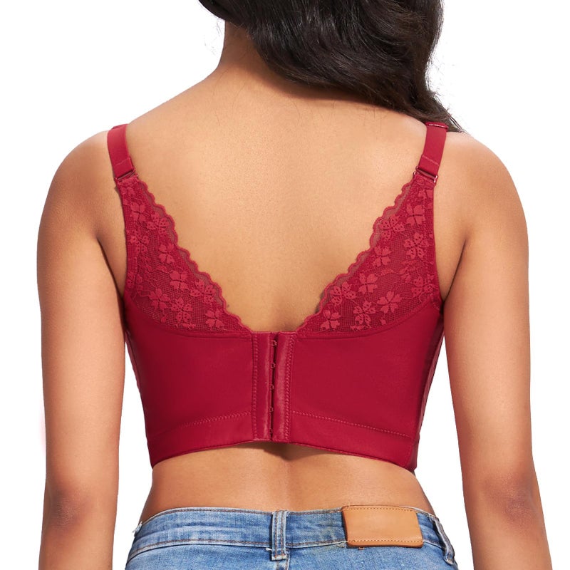 FallSweet Push Up Bras for Women Corset Top Bustier Padded Underwire Bra Add One Cup,Red-lace,34D - Image 3
