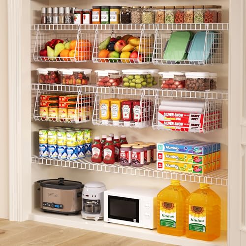 Jsskeeim 3-Pack Under Shelf Hanging Baskets with 360° Rotating Hooks - Space Saving Pantry Shelf Organizer for Kitchen Storage, Foldable Small Space Solutions for Pantry Organization, White - Image 1
