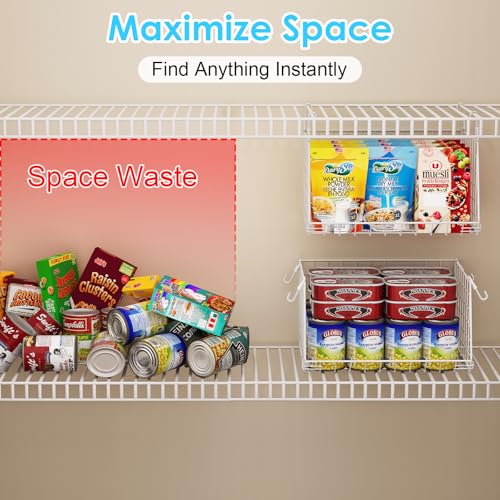 Jsskeeim 3-Pack Under Shelf Hanging Baskets with 360° Rotating Hooks - Space Saving Pantry Shelf Organizer for Kitchen Storage, Foldable Small Space Solutions for Pantry Organization, White - Image 2