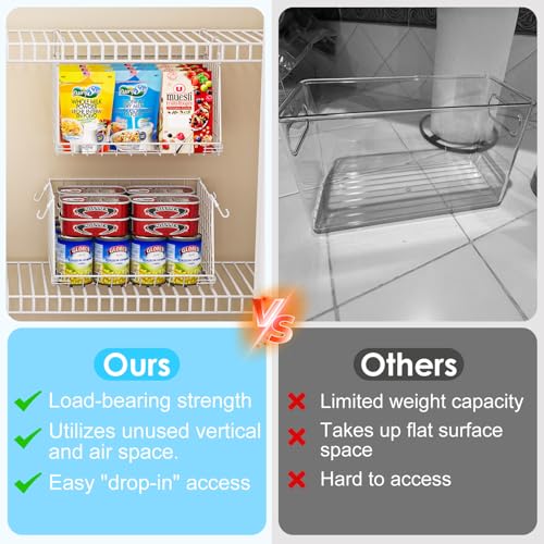 Jsskeeim 3-Pack Under Shelf Hanging Baskets with 360° Rotating Hooks - Space Saving Pantry Shelf Organizer for Kitchen Storage, Foldable Small Space Solutions for Pantry Organization, White - Image 3