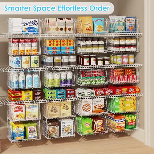 Jsskeeim 3-Pack Under Shelf Hanging Baskets with 360° Rotating Hooks - Space Saving Pantry Shelf Organizer for Kitchen Storage, Foldable Small Space Solutions for Pantry Organization, White - Image 4