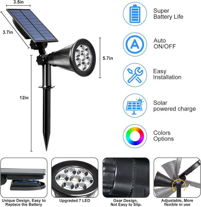T-SUNUS أضواء سبوت لايت شمسية RGB للمناظر الطبيعية في الهواء الطلق، مقاومة للماء IP55، تتغير ألوانها، قابلة للتعديل للإضاءة في الفناء، أضواء جدارية، تعمل تلقائيًا، للإضاءة على الممرات والحدائق، مناسبة للهالوين، عبوة من 2 - Image 2