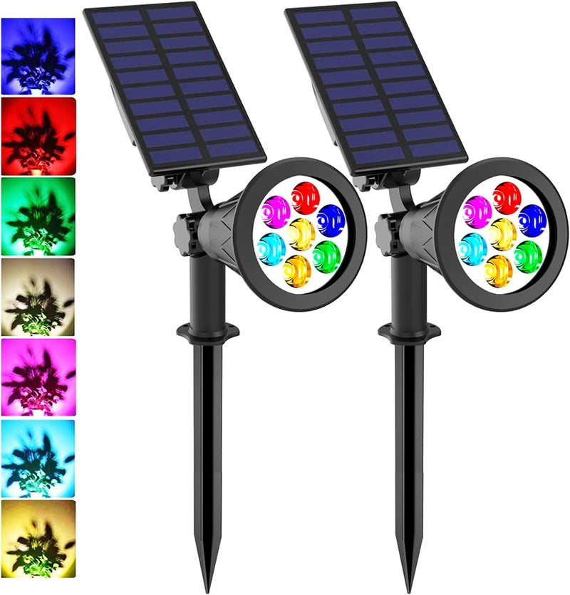 T-SUNUS أضواء سبوت لايت شمسية RGB للمناظر الطبيعية في الهواء الطلق، مقاومة للماء IP55، تتغير ألوانها، قابلة للتعديل للإضاءة في الفناء، أضواء جدارية، تعمل تلقائيًا، للإضاءة على الممرات والحدائق، مناسبة للهالوين، عبوة من 2 - Image 1