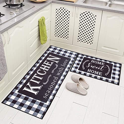 AAZEEM Polyester Kitchen Floor Mat & Runner with Anti Skid Backing, Set of 2 (45 X 135 & 45 X 60 Cm),Silver - Image 1