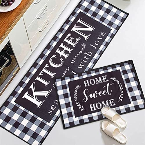 AAZEEM Polyester Kitchen Floor Mat & Runner with Anti Skid Backing, Set of 2 (45 X 135 & 45 X 60 Cm),Silver - Image 2