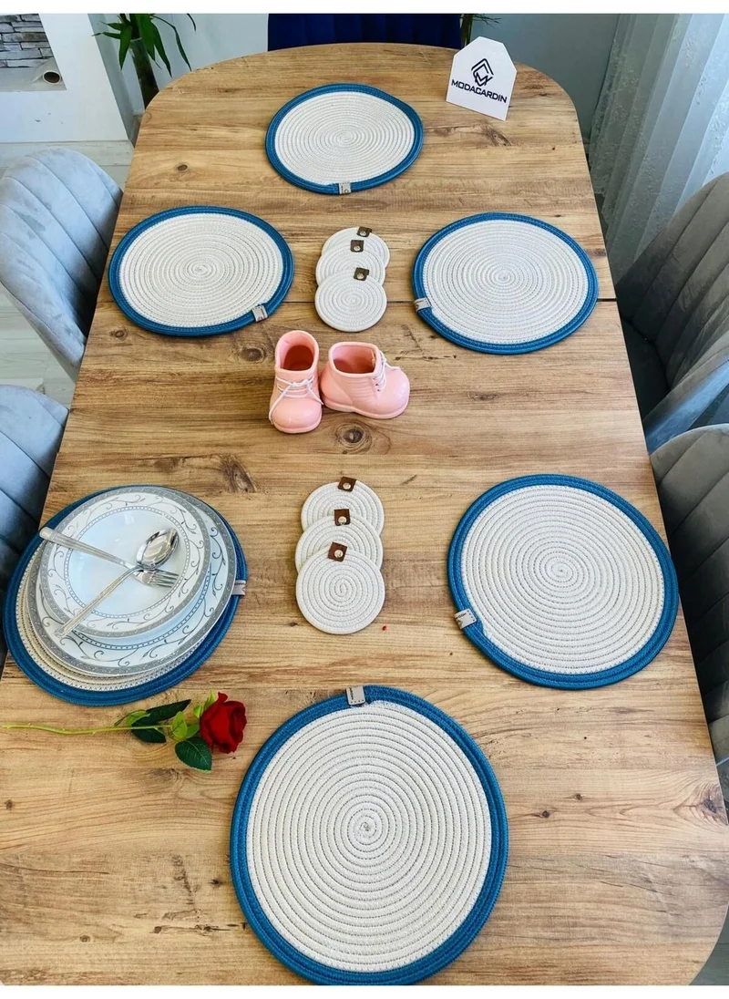 BDZ Deri BDZ Leather Jute Wicker American Service Plate and Coasters 12 Pieces