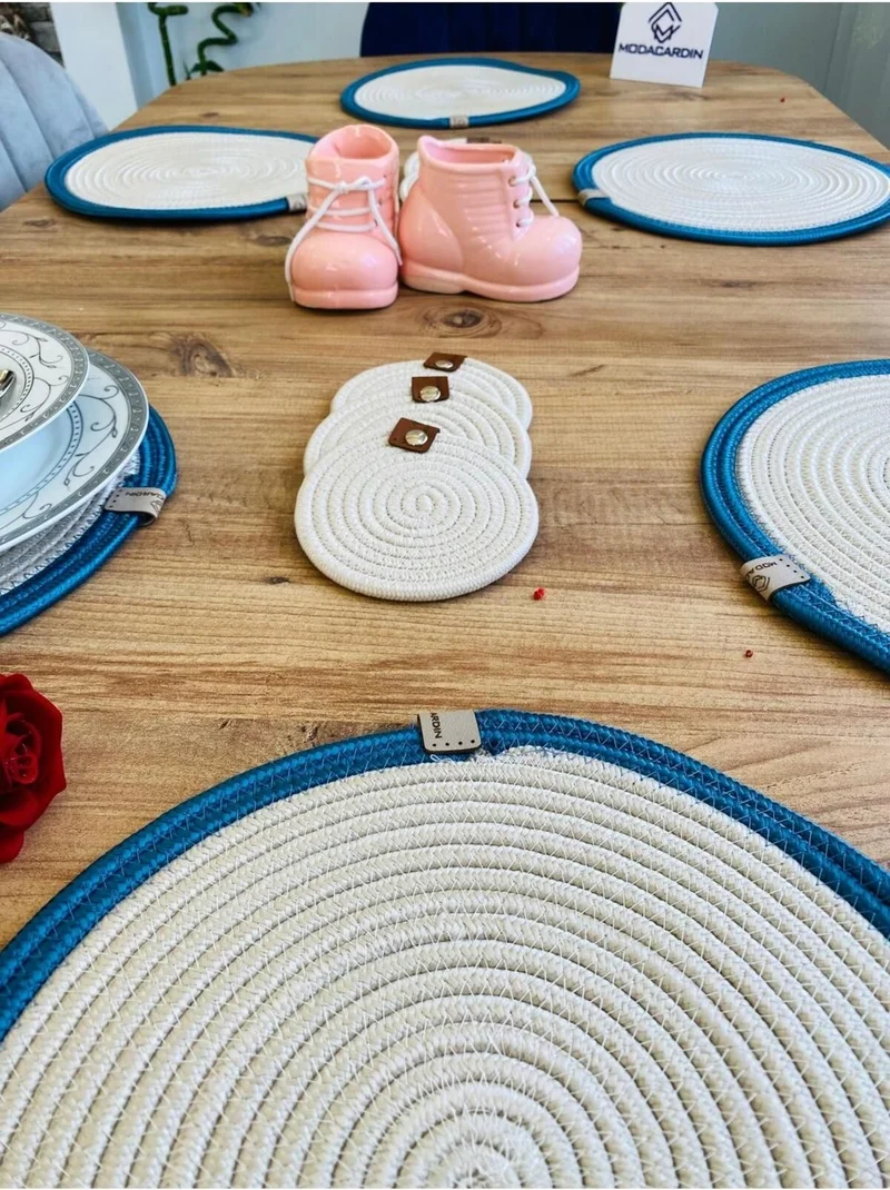 بدز ديري BDZ Leather Jute Wicker American Service Plate and Coasters 12 Pieces