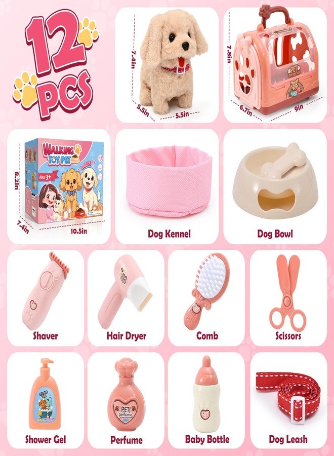 Golray Dog Toys for Kids Girls, Electronic Interactive Walking Barking Dog with 12 Pcs Carrier & Accessories Toddler Girl Toy Dog Puppy Pet Care Pretend Play Set, Birthday Gift for Little Girl 3 4 5 6 - Image 2