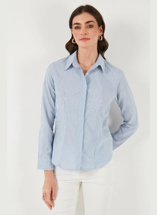 ليلا قميص نسائي قطني بقصة ضيقة وياقة كلاسيكية