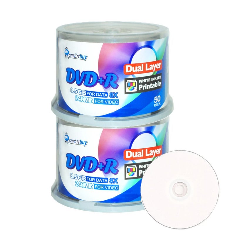 Smartbuy سمارت باي 100 حبة DVD+r Dl 8.5gb 8X DVD بلس R طبقة مزدوجة قابلة للطباعة سطح أبيض خالي من البيانات القابلة للتسجيل 100 قرص في علبة دوارة - Image 5