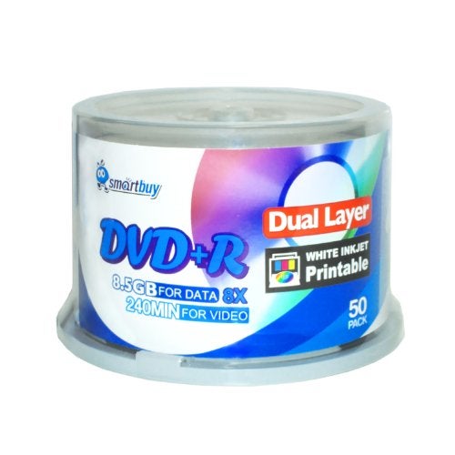 Smartbuy سمارت باي 100 حبة DVD+r Dl 8.5gb 8X DVD بلس R طبقة مزدوجة قابلة للطباعة سطح أبيض خالي من البيانات القابلة للتسجيل 100 قرص في علبة دوارة - Image 2
