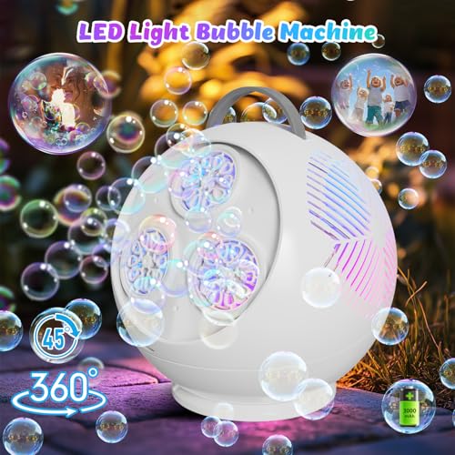 IFLOVE Bubble Machine for Kids 345360 Rotating Bubble Blower with RGB LED Light30000 Bubbles Per MinuteAutomatic Portable Bubble Maker for Boys GirlsOutdoor Party Easter Birthday Gift White - Image 5