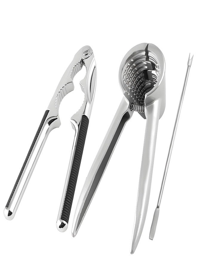 COSYOO 3 PCS Nut Crackers Tools Pecan Cracker, Heavy Duty Stainless Steel Nutcracker, Multi-Function Metal Nutcracker Walnut Cracking Tool with Non-Slip Handle, Includes Nut Pick - Image 1