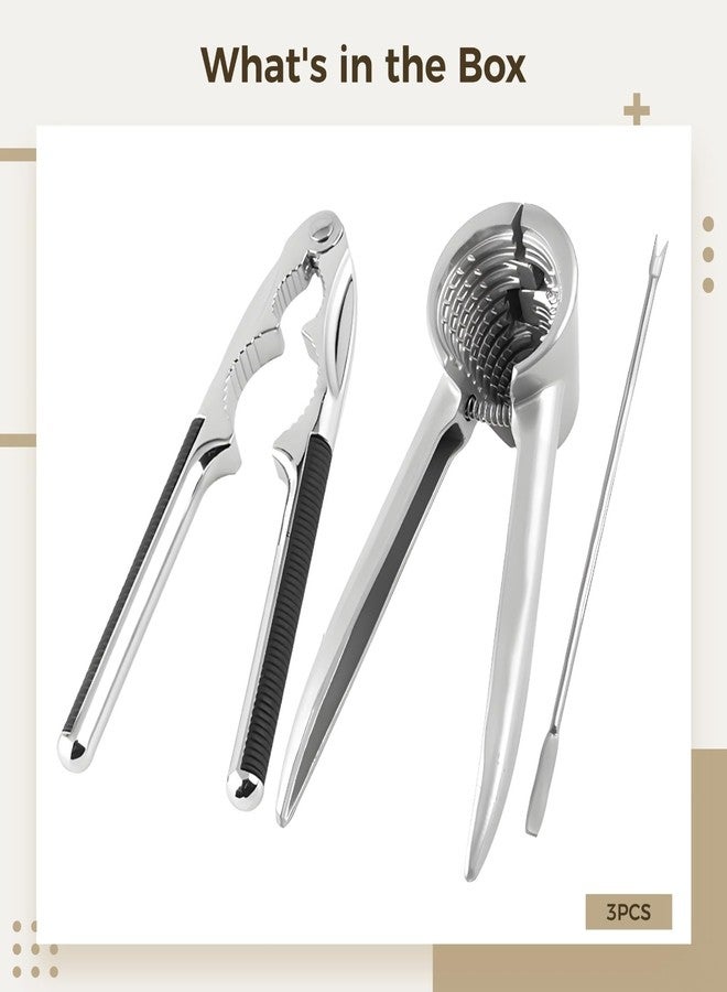 COSYOO 3 PCS Nut Crackers Tools Pecan Cracker, Heavy Duty Stainless Steel Nutcracker, Multi-Function Metal Nutcracker Walnut Cracking Tool with Non-Slip Handle, Includes Nut Pick - Image 5
