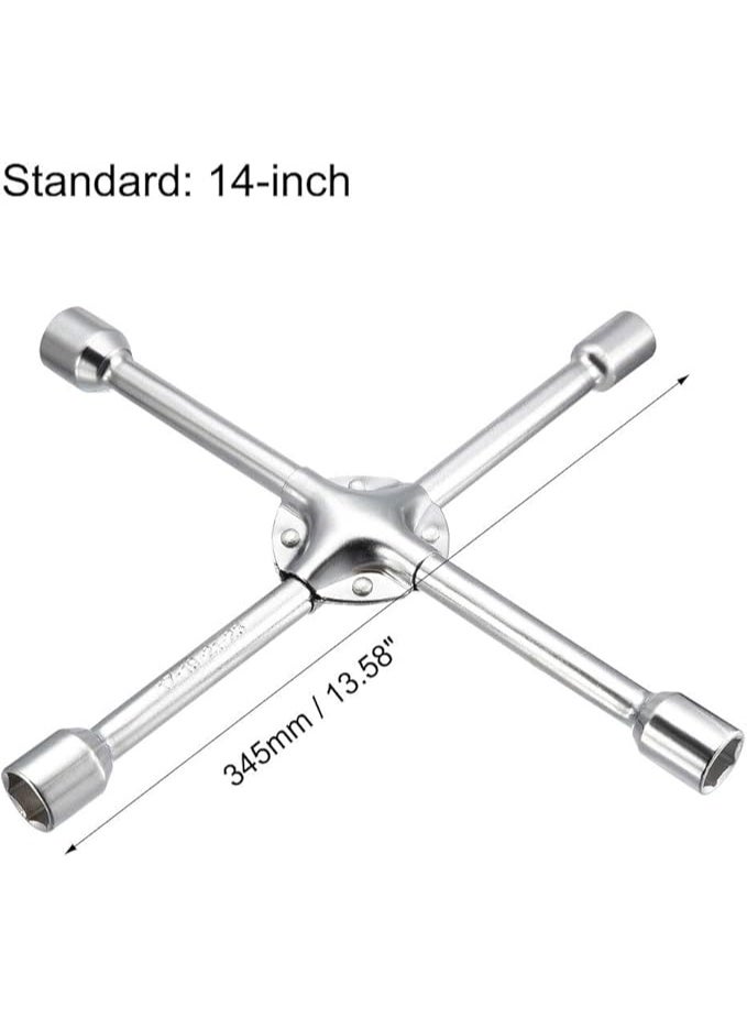 مفتاح عجل صليبة شامل - مقاس 14 بوصة من الصلب شديد التحمل - مزود بـ 4 مقاسات (17، 19، 21، 23 مم) لفك وتغيير إطارات السيارات في الطوارئ - Image 3