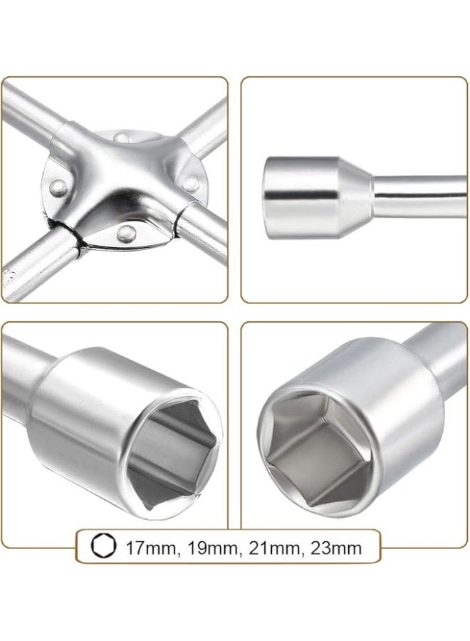 مفتاح عجل صليبة شامل - مقاس 14 بوصة من الصلب شديد التحمل - مزود بـ 4 مقاسات (17، 19، 21، 23 مم) لفك وتغيير إطارات السيارات في الطوارئ - Image 2