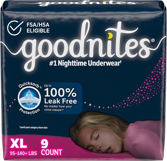 GoodNites Girls' Nighttime Bedwetting Underwear, Size Extra Large (95-140+ lbs), 9 Ct, Packaging May Vary - Image 2