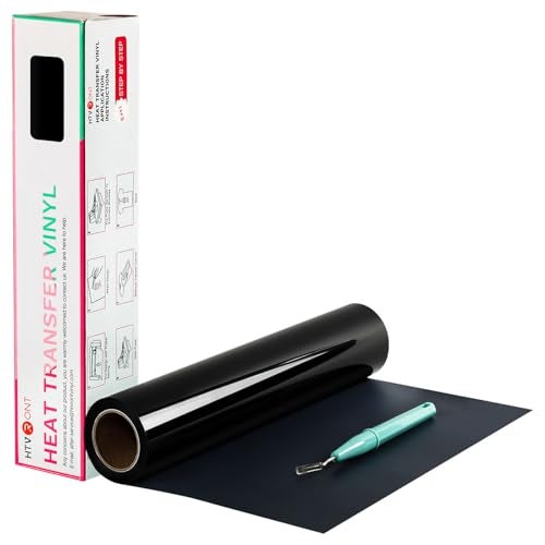 HTVRONT Black HTV Heat Transfer Vinyl Rolls - 12" x 20ft Black Iron on Vinyl for Shirts, Iron on for All Cutting Machines - Easy to Cut & Weed for Craft Heat Vinyl Design - Image 1