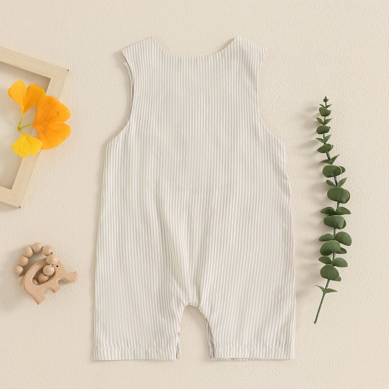 Amnnchya Newborn Baby Boy Girl Clothes Stripes Sleeveless Romper Infant Embroidery Bodysuit Cute Summer Spring Outfit (Apricot Duck Outfit, 6-12 Months) - Image 4