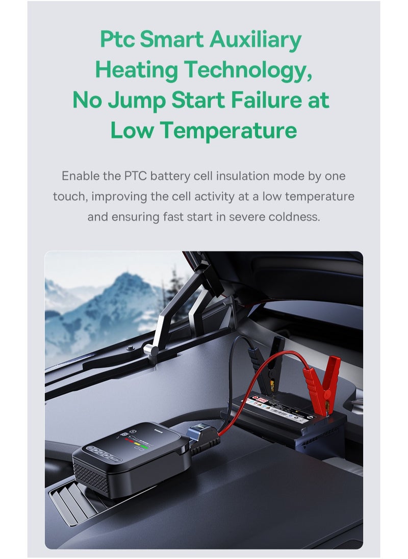 Baseus 4 in 1 Portable Car Battery Jump Starter, 1200A Max Car Battery Booster and Charger, Tire Inflator (150 PSI Air Compressor), 2 Fast USB Charging Ports, LED Flashlight with SOS Signal, Smart Protection with 12 Features, LED Digital Display, Cold Resistant Lithium Battery, Fire Resistant Design, Compact for Cars, SUVs and Motorcycles  - Image 5