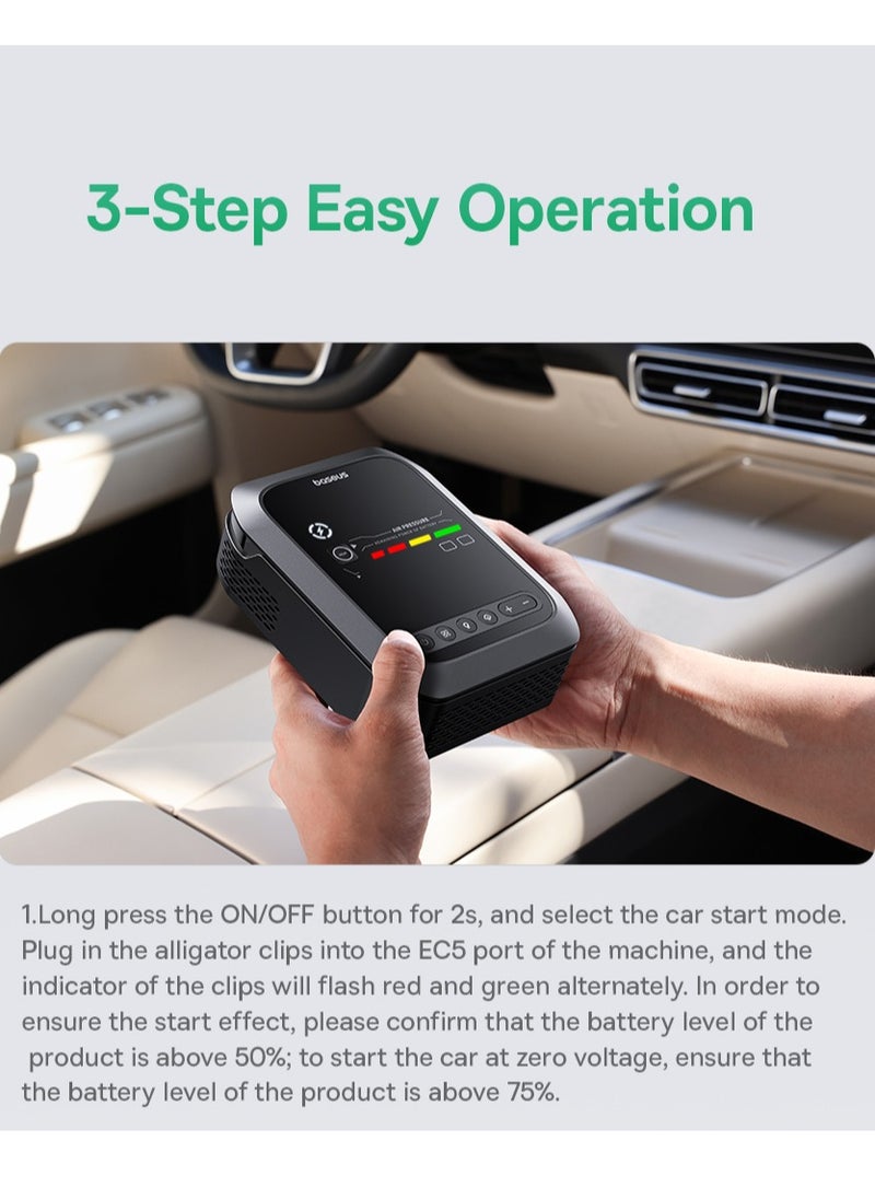 Baseus - 4 in 1 Portable Car Battery Jump Starter, 1200A Max Car Battery Booster and Charger, Tire Inflator (150 PSI Air Compressor), 2 Fast USB Charging Ports, LED Flashlight with SOS Signal, Smart Protection with 12 Features, LED Digital Display, Cold Resistant Lithium Battery, Fire Resistant Design, Compact for Cars, SUVs and Motorcycles - Image 1
