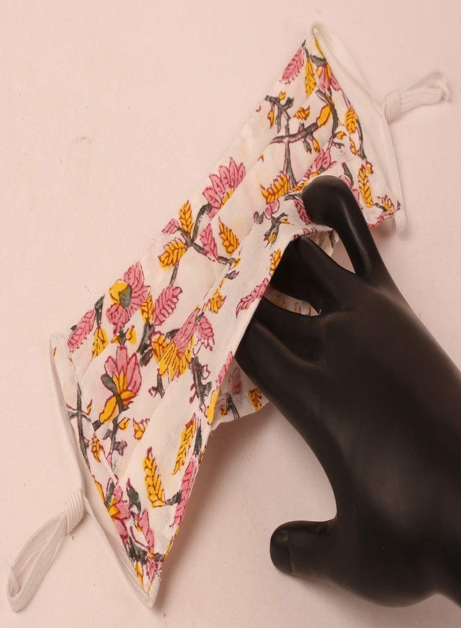 Touchstone Indian Heritage Fabric Adjustable filter pocket nose bridge 2 layer anti-pollution smog cold cough protective cotton face mask reusable washable for men, women (Pack of 3). Pink Blue White - Image 2