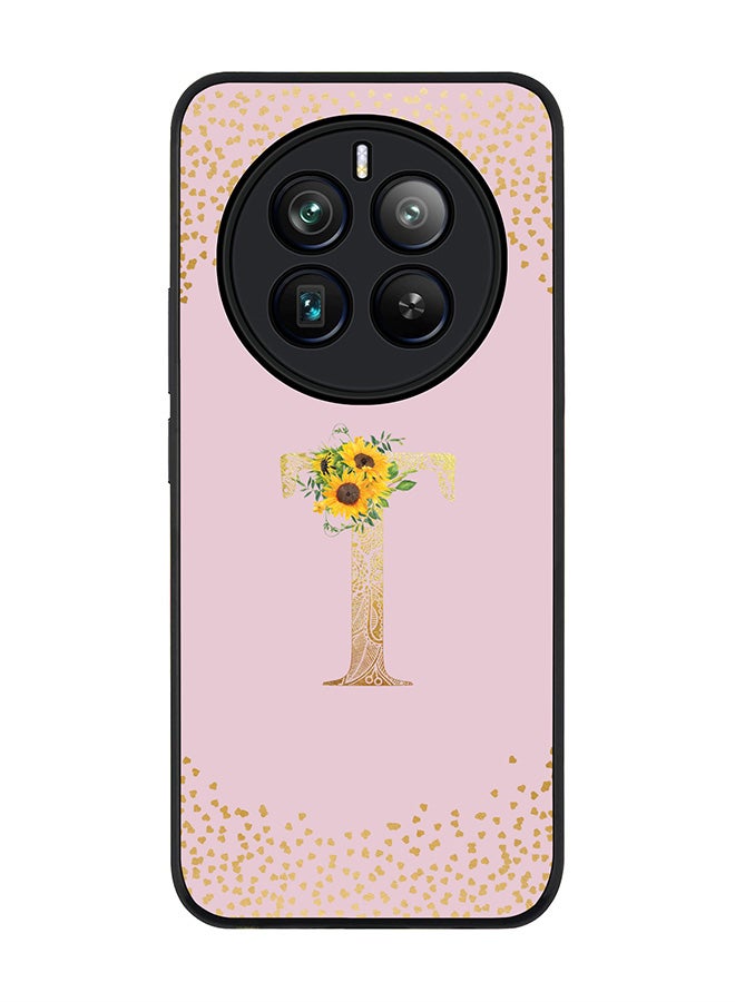 Stylizedd Rugged Black edge case for Realme 12 Pro / Realme 12 Pro Plus 5G, Custom Monogram Initial Letter Mandala Floral Pattern Alphabet-T (Pink ) - Image 1